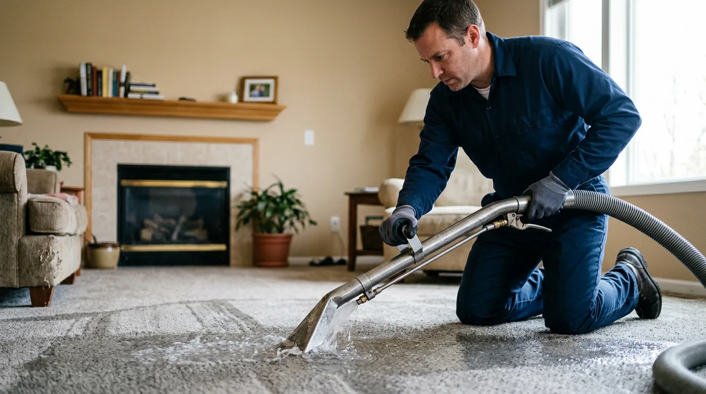 Water damage restoration technician working near Concord, VT